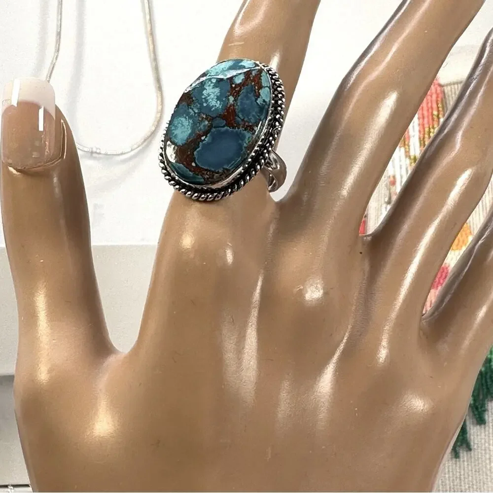 💕 Turquoise silver plated ring stamped 925 size‎ 7.5 handmade beautiful. - Picture 2 of 2